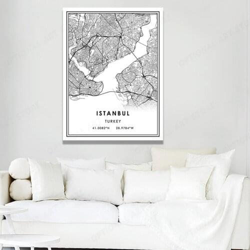 City Map ISTANBUL Modern Abstract Paintings Posters Canvas Paintings, Printing, Murals, Home Decorate