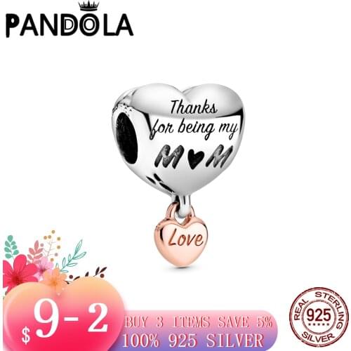 Hot 100% 925 Sterling SILVER charms Love You Mom Heart Charms fit Original Pandora Bracelet silver 925 jewelry