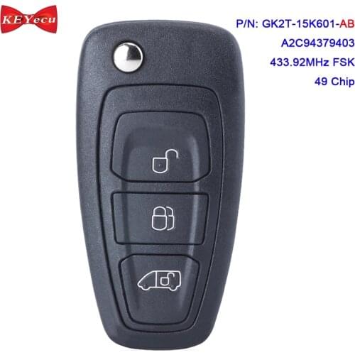 KEYECU OEM / Aftermarket for Ford Transit / Custom Tourneo / Custom 2016-2020 Remote Key Fob GK2T-15K601-AB 433.92MHz ID49 Chip