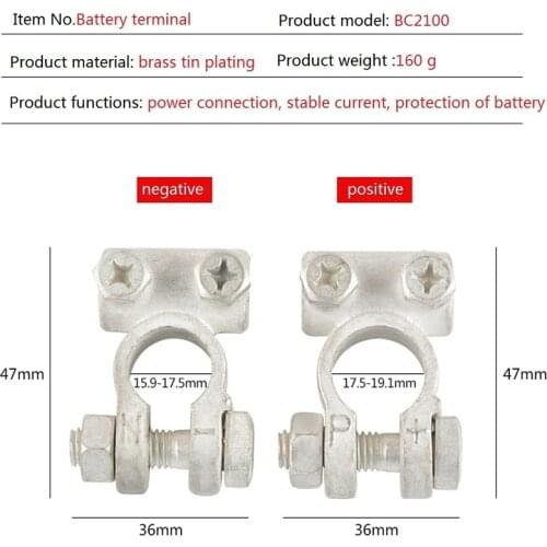 Car Battery Terminals Clamps Pair Screw Connection Positive & Negative Brass Plated Tin Cables Connectors Accessories