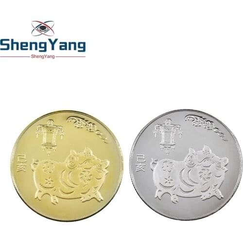 2019 Lucky Pig Commemorative Coin Year of Pig Send Blessed Coins Collection New Year Gift Sliver Gold Plated Art Collection
