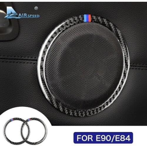 Airspeed Carbon Fiber Door Audio Speaker Covers Trim Loudspeaker Decorative Circle Rings for BMW E90 3 Series E84 X1 Accessories