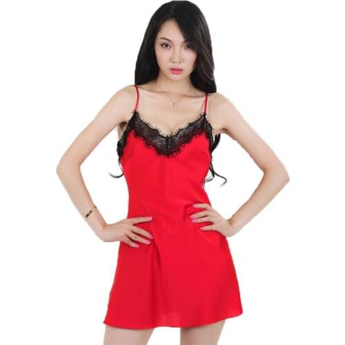 Fashion womens Lace Silk Nightwear Mini Nightgowns Free Shipping 2016 New Arrival Spaghetti Straps Sleeveless Summer Sleepwear