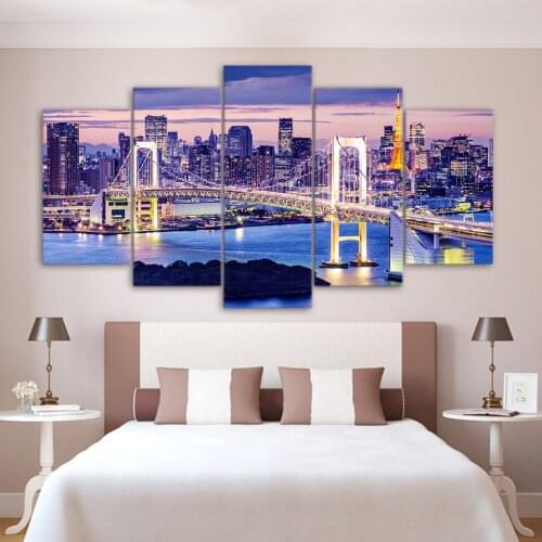 5 Pieces Rainbow Bridge Tokyo Night landscape Full square round DIY 5D Diamond Painting cross stitch kits mosaic embroidery