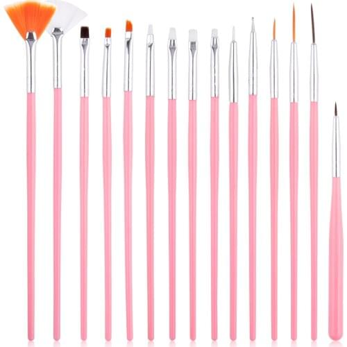 15Pcs Nail Brush Set Design Tip Painting Drawing Carving Dotting Pen French Manicure Liner Brushes Nail Decoration Brushes Tool
