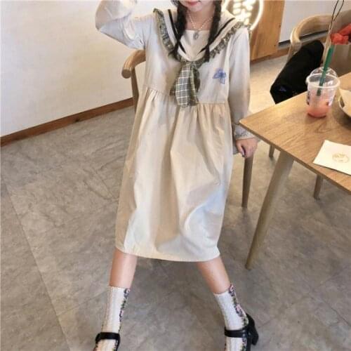 2020 Kawaii new Japanese sweet college navy style soft girl loose slim long-sleeved dress women autumn