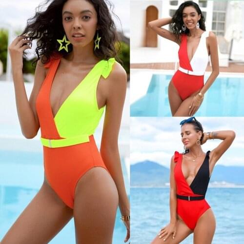 2021 New Fashion Ladies Color Matching One-piece Swimsuit Sexy Tight Backless High Elastic High Waist Swimsuit Swimsuit Bikini