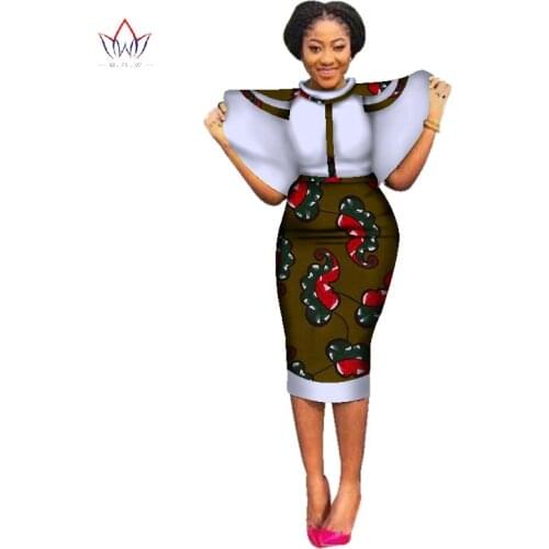 New Style 2021 Christmas Party Dresses for Women Bazin Stand Collar African Clothes Dashiki Lotus leaf sleeve Lady Dress WY2456