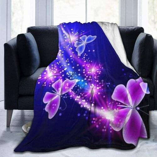 Lovely Purple Butterfly Printed Blanket Throw Lightweight Super Soft Micro Fleece Throw Blankets Fit Couch Bed Living Room Sofa