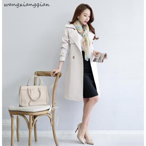 Womens Spring Autumn Long Slim Windbreaker coat Female New Casual OL Solid Color Double Breasted women coat A480