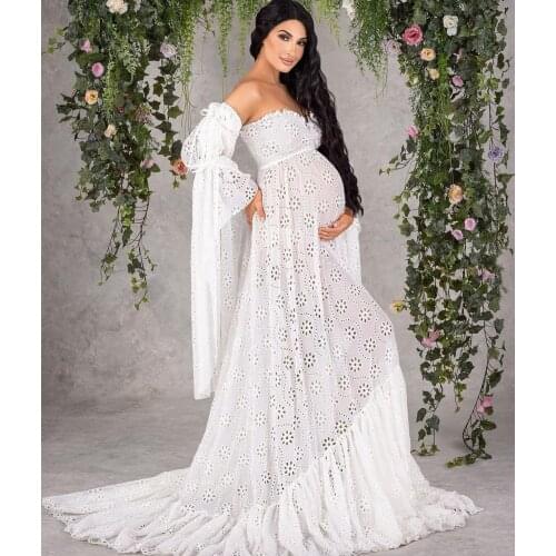 Bohemian Maternity Dress For Babyshower Detachable Sleeves Maternity Gown Photography Outfit Maxi Pregnancy Women Long Dress