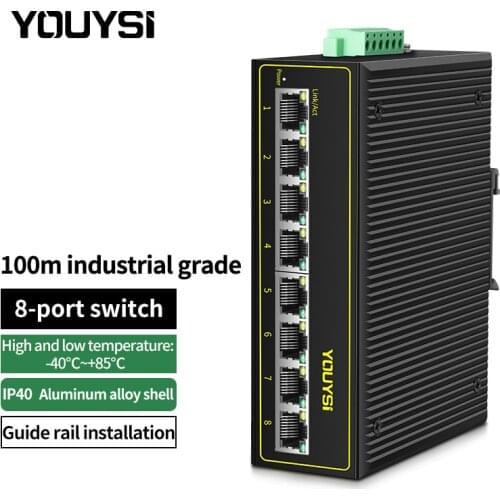 YOUYSI Industrial Ethernet Switch Fast Network 8 Port 10/100Base-T DIN IP40 Outdoor Network Switch