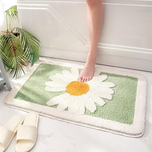Daisy Floral Anti Slip Bath Mat Flocking Bathroom Mat Carpet Super absorbent Floor Area Rugs For Shower Room Home Decor Doormat
