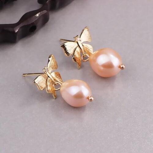 S925 Silver Needle Baroque Natural Freshwater Pearl 18K Real Gold Earrings