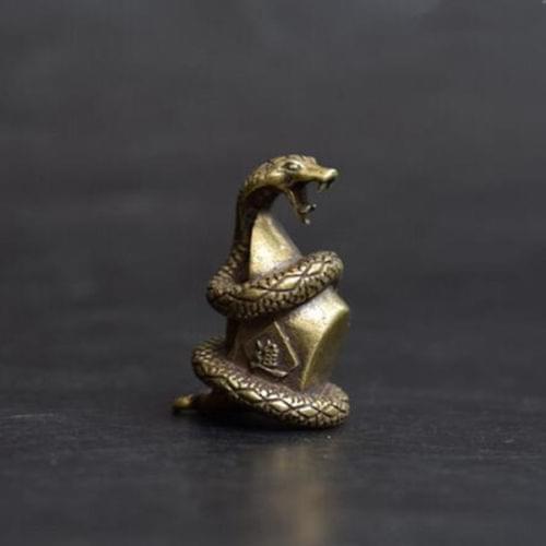 Collectable Chinese Brass Carved Animal Zodiac Snake Yuan Bao Money Wealth Exquisite Small Statues