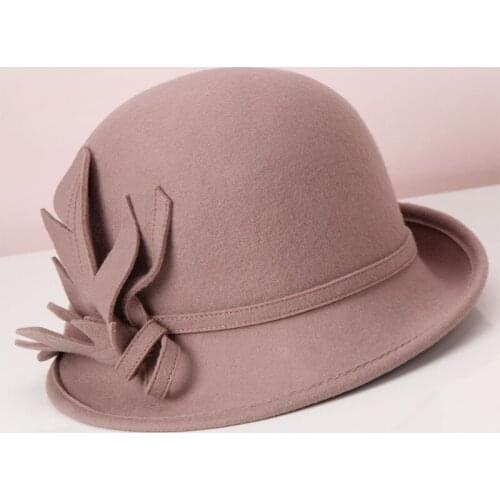 H730 Women Fedoras Hat Female Autumn Winter Retro Elegant Wool Felt Cloche Cap Korean Fashion Three-dimensional Flower Warm Hats