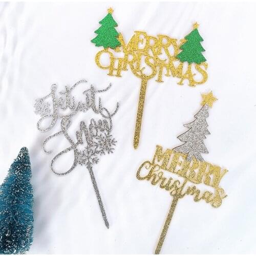 2022 New Merry Christmas Cake Topper Glitter Let it Snow Acrylic Cake Topper for Xmas Party Cake Decorations Christmas Decor