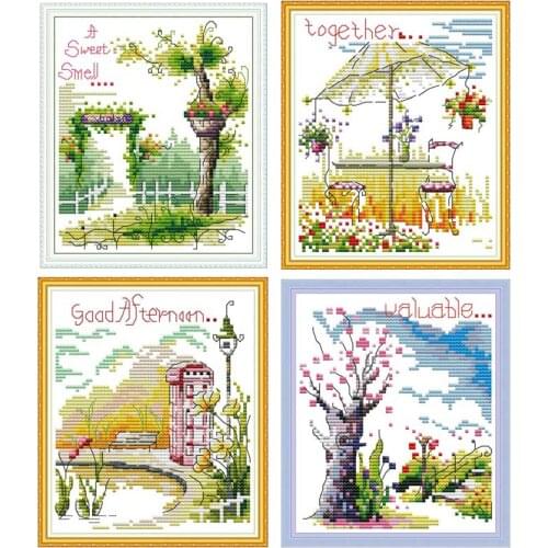 Spring Summer Autumn Winter scenery counted printed on the canvas 11CT 14CT DIY kit Cross Stitch embroidery needlework Sets