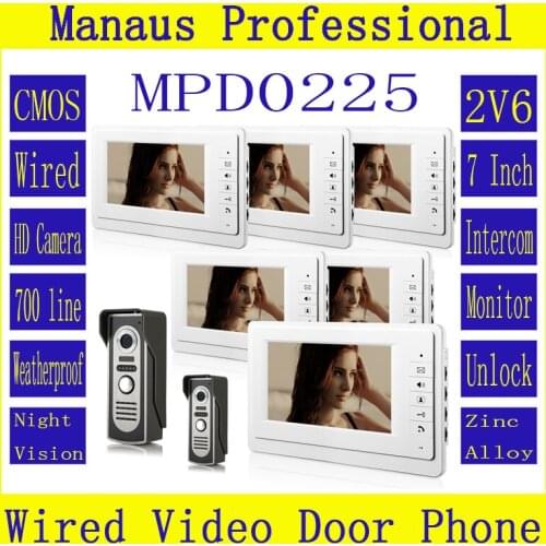 High Quality Wired Magnetic Lock Two to Six Video Doorphones Device 7 inch Screen Keypad Display Video Intercom System Kit D225b