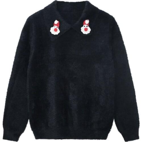 Autumn Winter Knitted Women Sweater Long Sleeve Christmas Snowman Embroidery White Pink Beads Fashion Womens Clothes Pullover