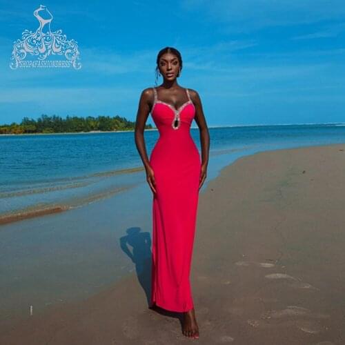 New Designer Rose Red Evening Dress Gilltter Crystals Beaded Sweetheart Mermaid Evening Gowns Sexy Backless Formal Party Dresses