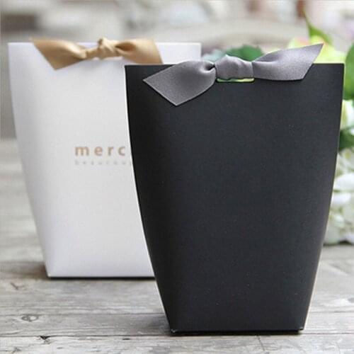 10/20pcs White Black Bronzing Merci Candy Bag Wedding Gift Box Package Bags With Ribbon Birthday Party Favors Bags