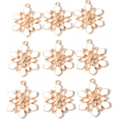 10Pcs Charms Enamel Rose Gold Drop Oil Snowflake Shape Alloy Metal Pendant For DIY Jewelry Making Necklace Bracelet Accessories