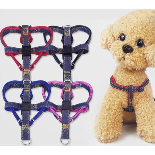 3Pcs Elastic Pet Dog Puppy Denim Leash Chest Strap Collar Outdoor Walking Rope