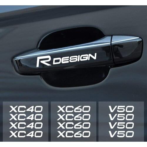 4PCS Car Door Handle Decor Stickers Reflective Decals for Volvo Rdesign T6 AWD V40 V50 V60 V70 V90 S40 S60 S90 XC40 XC 60 XC90