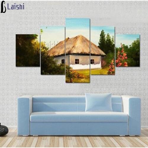 5pcs Cartoon thatched house DIY Diamond Embroidery Diamond Painting Cross Stitch Mosaic Full Square round drill Home Decoration