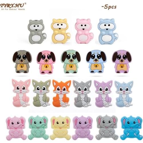 TYRY.HU 5 pcs Cute Cartoon Silicone Beads Free BPA Baby Teething Beads DIY Toy For Pacifier Clip Children Newborn Baby Teether