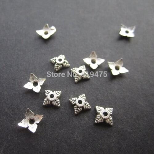 60pcs/lot 7.7*7.8*2mm Lucky Clover Shape Zinc Alloy Antique Silver Earring Bead Caps Fit Jewelry Findings Making End Caps