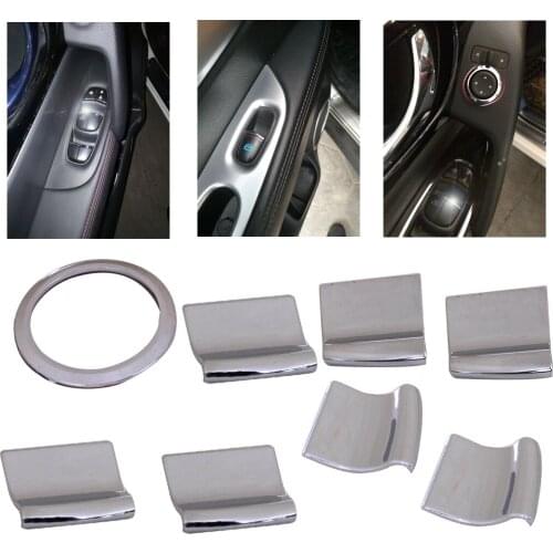 8pcs Car ABS chrome Interior Door Window Lift Switch Cover Trim Sticker Fit For Nissan Qashqai X-Trail Rogue 2014 2015 2016