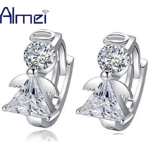 Almei 30% Off 2017 Silver Color Crystal Jewelery Hoop Angel Fairies Earrings Clips For Women Female Earring Bijouterie DML51