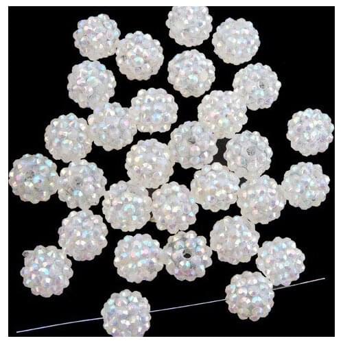 Free Shipping+Gift .wholesale 12* 10 mm clear White loose DIY Disco Resin crystal ball Bead fit hot bracelets Making