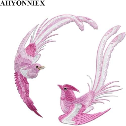 AHYONNIEX Large Pink Blue Embroidered Magpie Patches Dree DIY Parches Para La Ropa