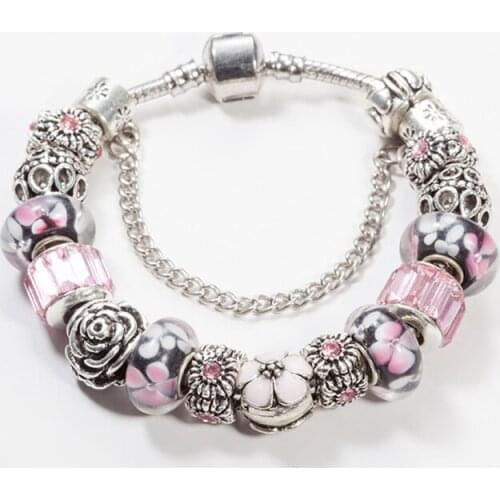 ANNAPAER Dropshipping Pink Crystal Bracelets Design Fashion Flower Charm Bracelets & Bangles Fit Jewelry for Women Gift B15379