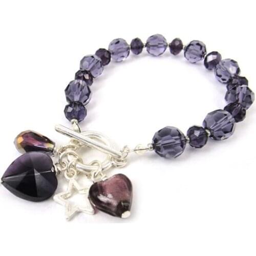 New Arrive Free Shipping 10mm facet crystal glass beads with crystal heart , Pentangle charm bracelet ladies handwork bracelet