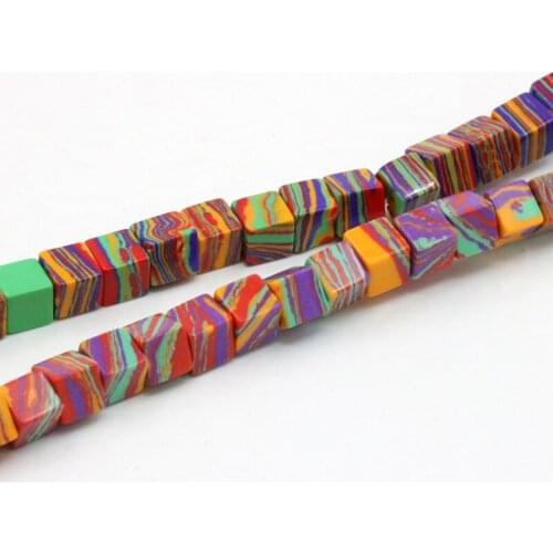 Block shape rainbow striped Turkey Stone 6x6mm loose beads 15" DIY fit women jewelry making bracelet necklace