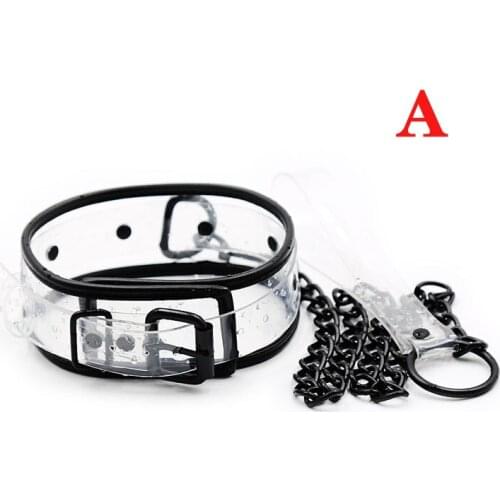 Black Edge Transparent Leather Slave Collar With Chain Bondage Restraints Sex Toys For Couples BDSM Women Tools Neck Collars