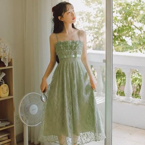 French Sweet Vintage Lace Fairy Suspender Dress Women 2021 Fashion Design Sense Laces Elegant Temperament Party Dresses Summer