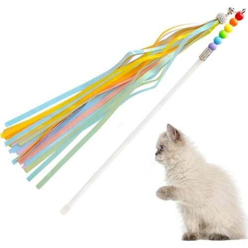 Cat Toy Pet Tassel Wand Cat Toys Colorful Interactive Cat Teaser Kitten Play Wand with Bell Funny Playing Toys for Cats