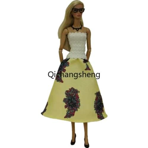 Cosplay White Yellow Floral 11.5" Doll Clothes For Barbie Dress Outfits Off Shoulder Princess Gown 1/6 BJD Accessories Kids Toys