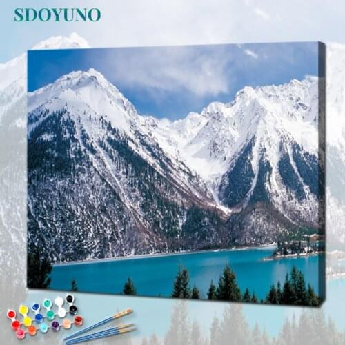 SDOYUNO 40x50cm Paint By Numbers Snow Mountain Scenery DIY Paint For Painting By Numbers On Canvas Frameless Home Decor