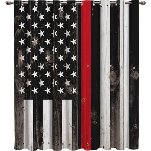 The Red Line American Flag The United States Respects The Firefighter Symbol The Retro Wood Grain Flag Window Treatments Curtain