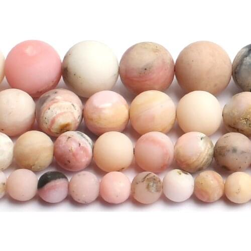 6/8/10/12mm Natural Dull Polish Matte Pink Opal Stone Beads Round Loose Beads For Jewellery Making Bracelet Necklace 15inch