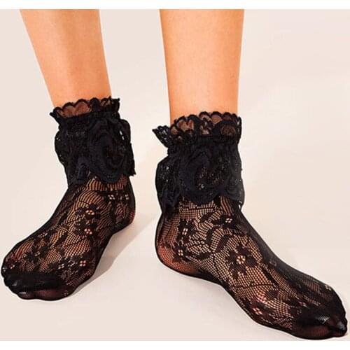 Frilly Lace Socks For Women Summer Fashion Thin Lolita Socks Short Mesh Crochet Women Sock Female Elasticity Sokken