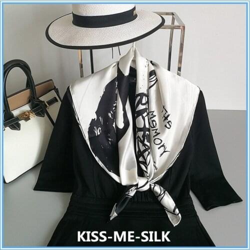 KMS Black and White Silk Scarf Large Square Scarf Female Mulberry Silk Square Scarf Silk Scarf 90 * 90CM/30G