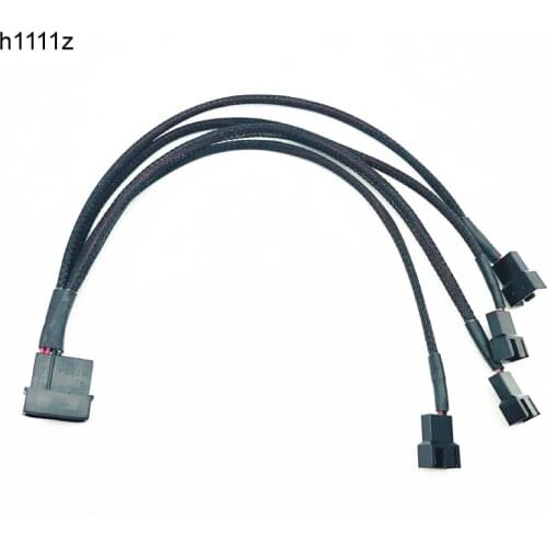 Fan Splitter 1 To 4 Way Y-Splitter Sleeved 4-Pin Molex Male To 4x 3-Pin/4-Pin PWM Male Connector Fan Extension Adapter Cable Hub