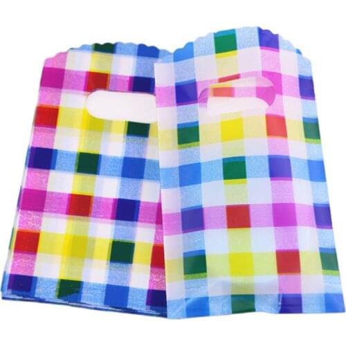 New Design High Quality Wholesale 50pcs/lot 9*15cm Mini Sweets Packaging Bags With Grid Lovely Small Plastic Wedding Candy Bags